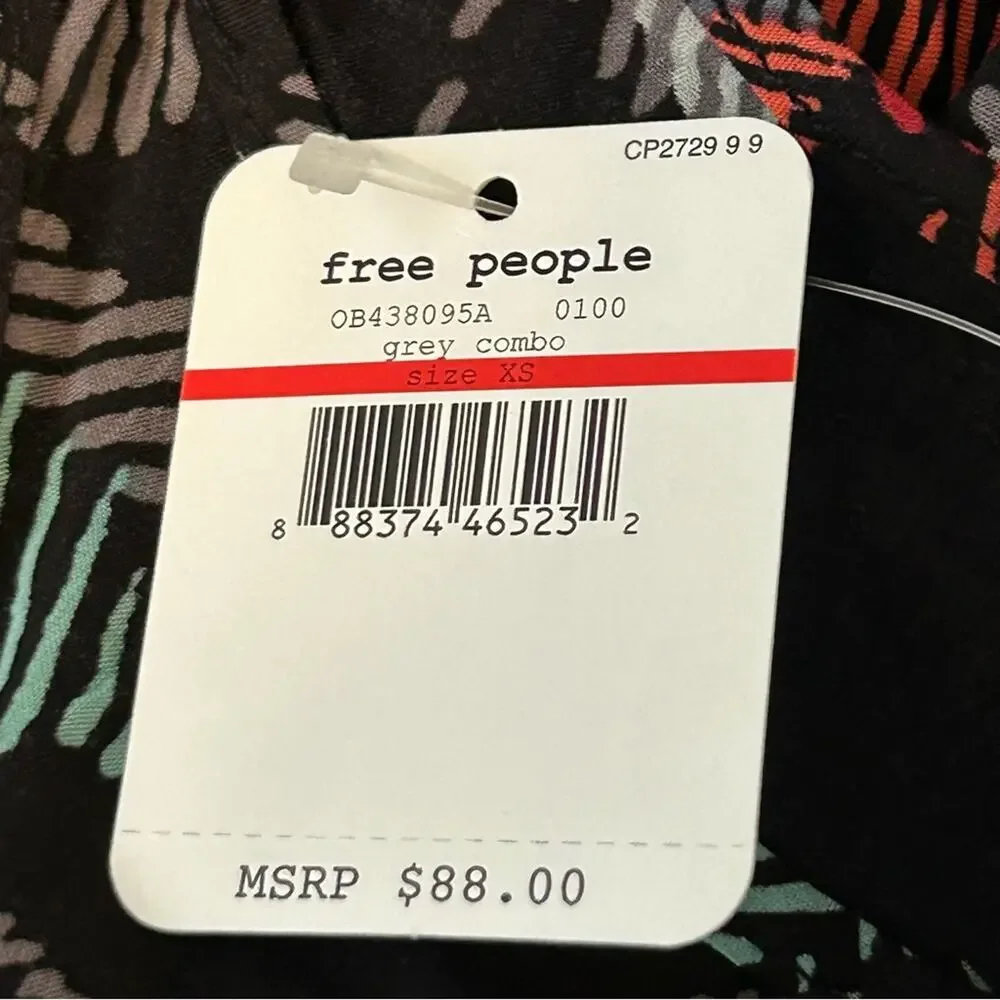 Free People She Swings Black/Multi Swing Mini Dress XS NWT